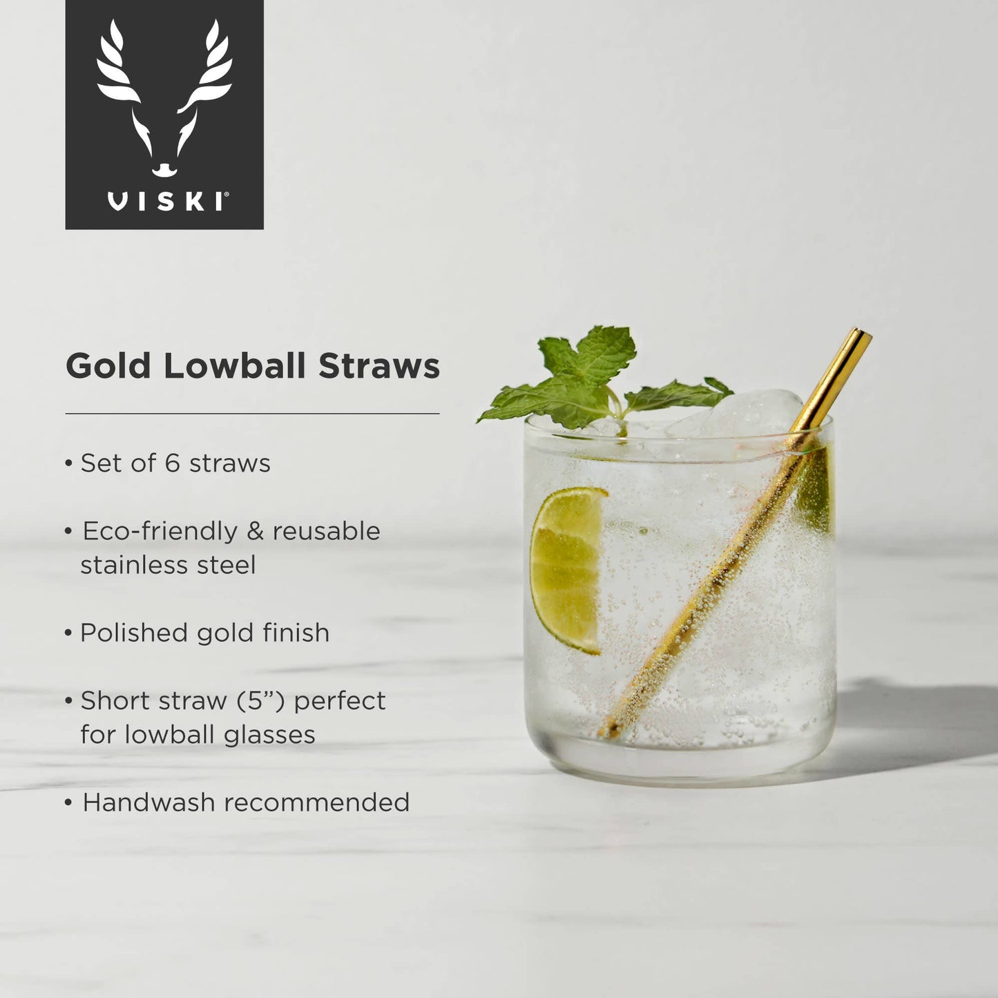 Belmont™ Reusable Gold Plated Lowball Straws Set of 6