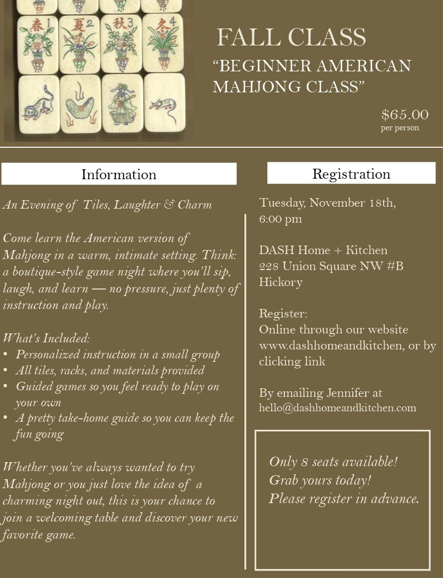 Beginner American Mahjong. Tuesday, November 18th, 2025. 6:00 pm