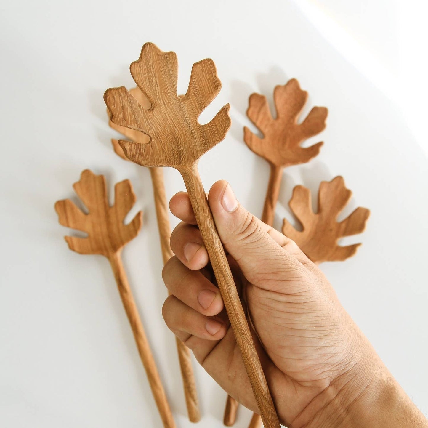 Hand Carved Leaf Shaped Wooden Spoon 10" - Serving Spoon