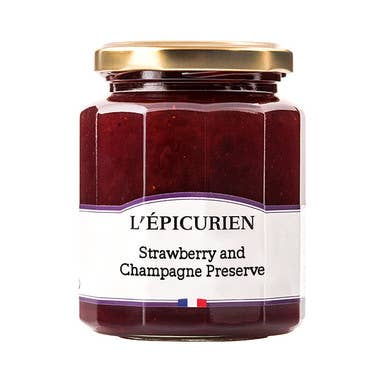 Jar of L'Epicerien Strawberry and Champagne Preserve on a white background