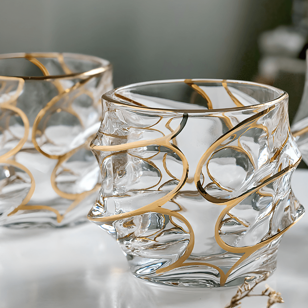 Gold Line Storm Japanese Crystal Whiskey Glass - Single