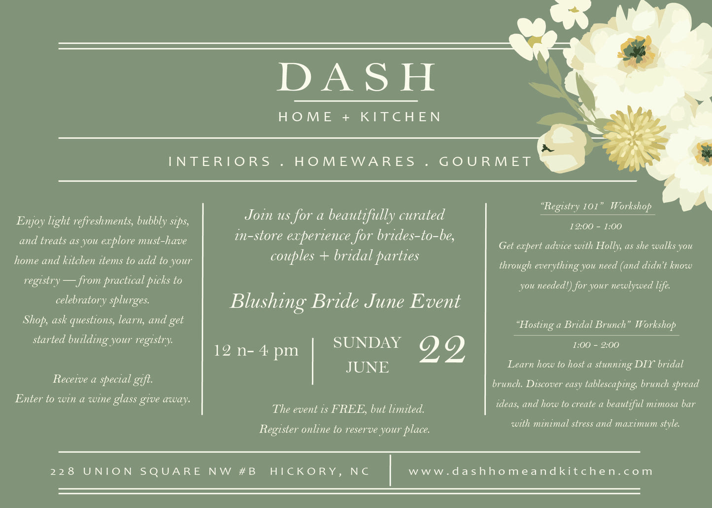 Blushing Bride June Event. Sunday, June 22nd, 12:00 - 4:00 pm