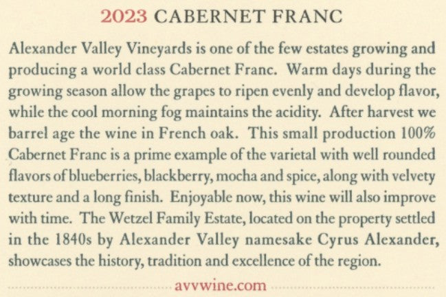 Alexander Valley Cabernet Franc 2023