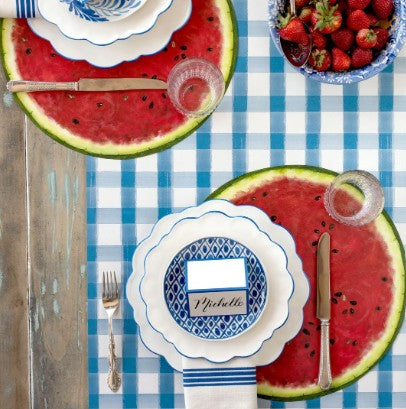 Blue Painted Check Runner