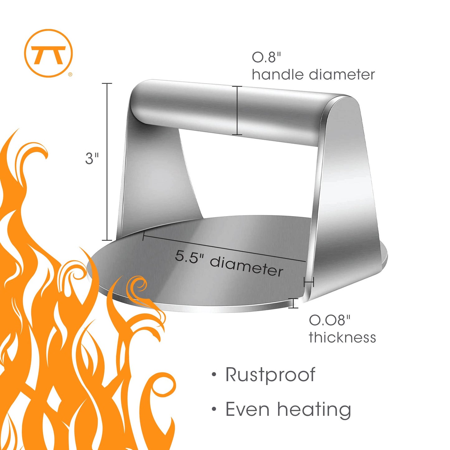 Outset Stainless Steel Burger Smasher, 5.7” x 6” x 3.15”