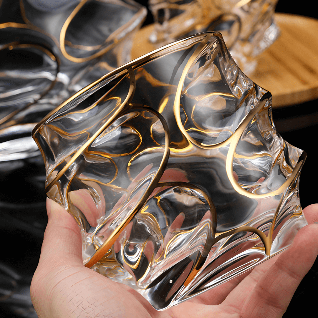 Gold Line Storm Japanese Crystal Whiskey Glass - Single