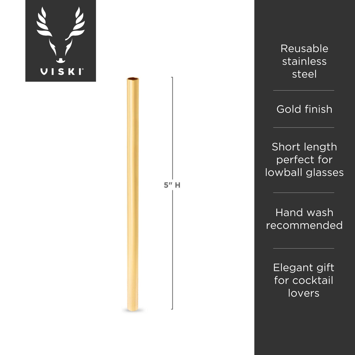 Belmont™ Reusable Gold Plated Lowball Straws Set of 6