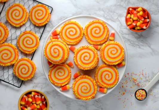 candy corn swirl pinwheel cookies