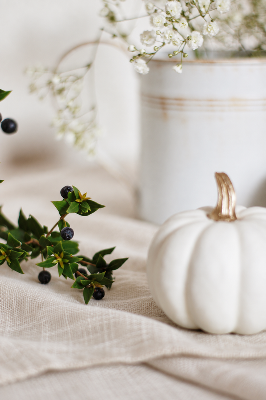 white pumpkin, Thanksgiving, tablescape, table setting