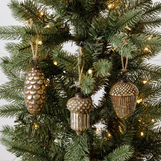 Glass Champagne Nuts Pinecone Ornaments