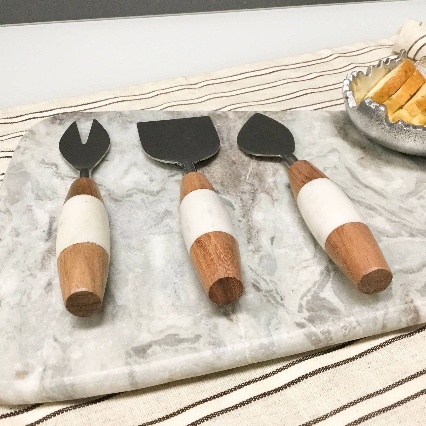Elegant Marble & Wood Cheese Tools
