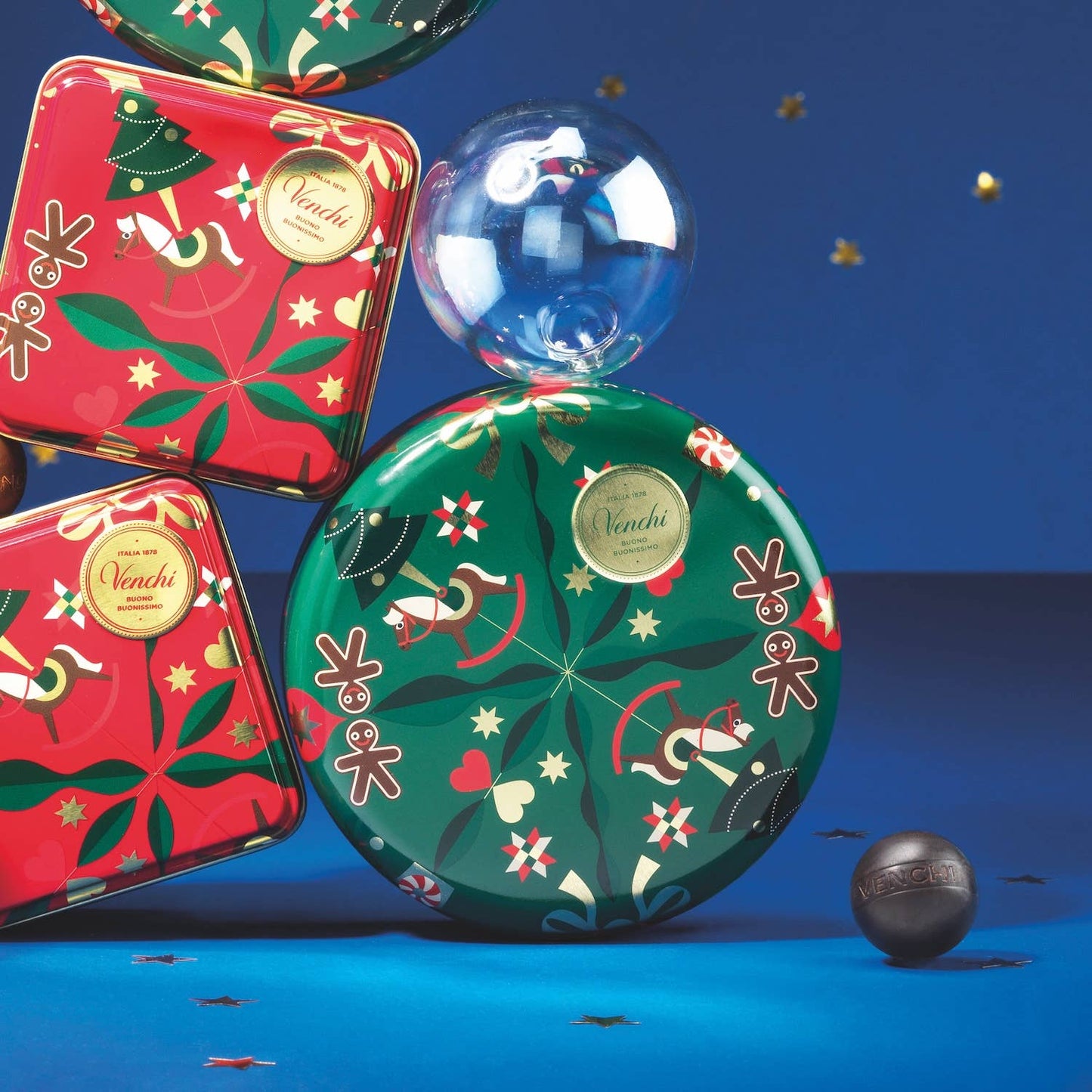 Small Round Metal Christmas Chocolate Tin - Holiday Gift Set