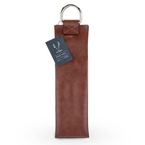 Faux Leather Single-Bottle Brown Wine Tote
