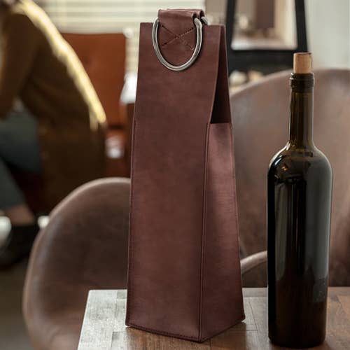 Faux Leather Single-Bottle Brown Wine Tote