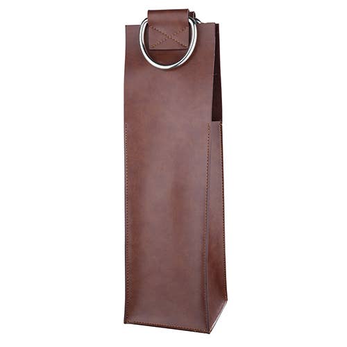 Faux Leather Single-Bottle Brown Wine Tote