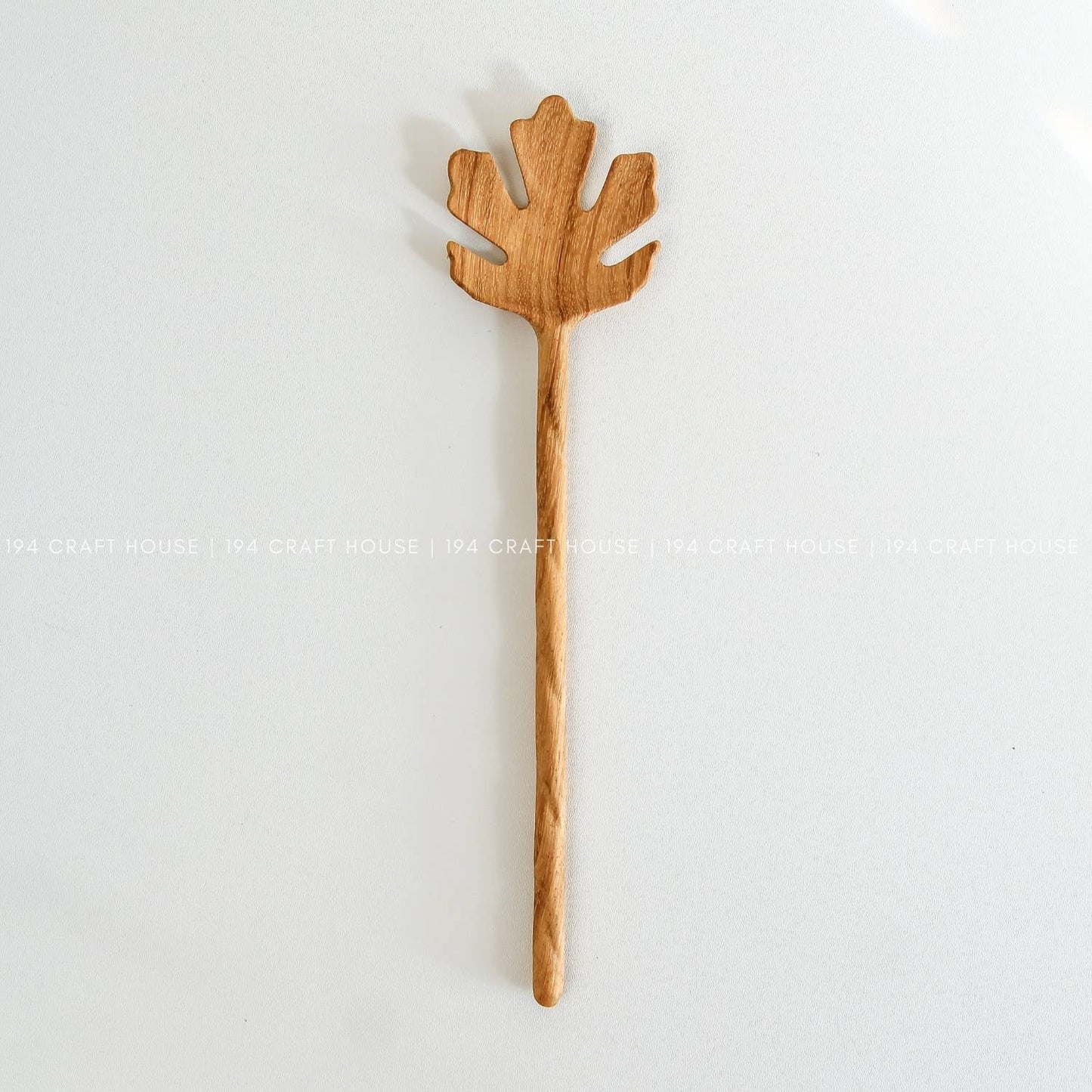 Hand Carved Leaf Shaped Wooden Spoon 10" - Serving Spoon