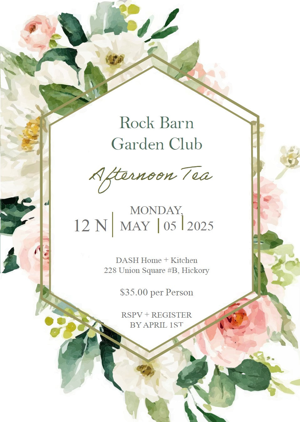 Rock Barn Garden Club Exclusive - Afternoon Tea Monday, May 5, 2025 - 12:00 noon