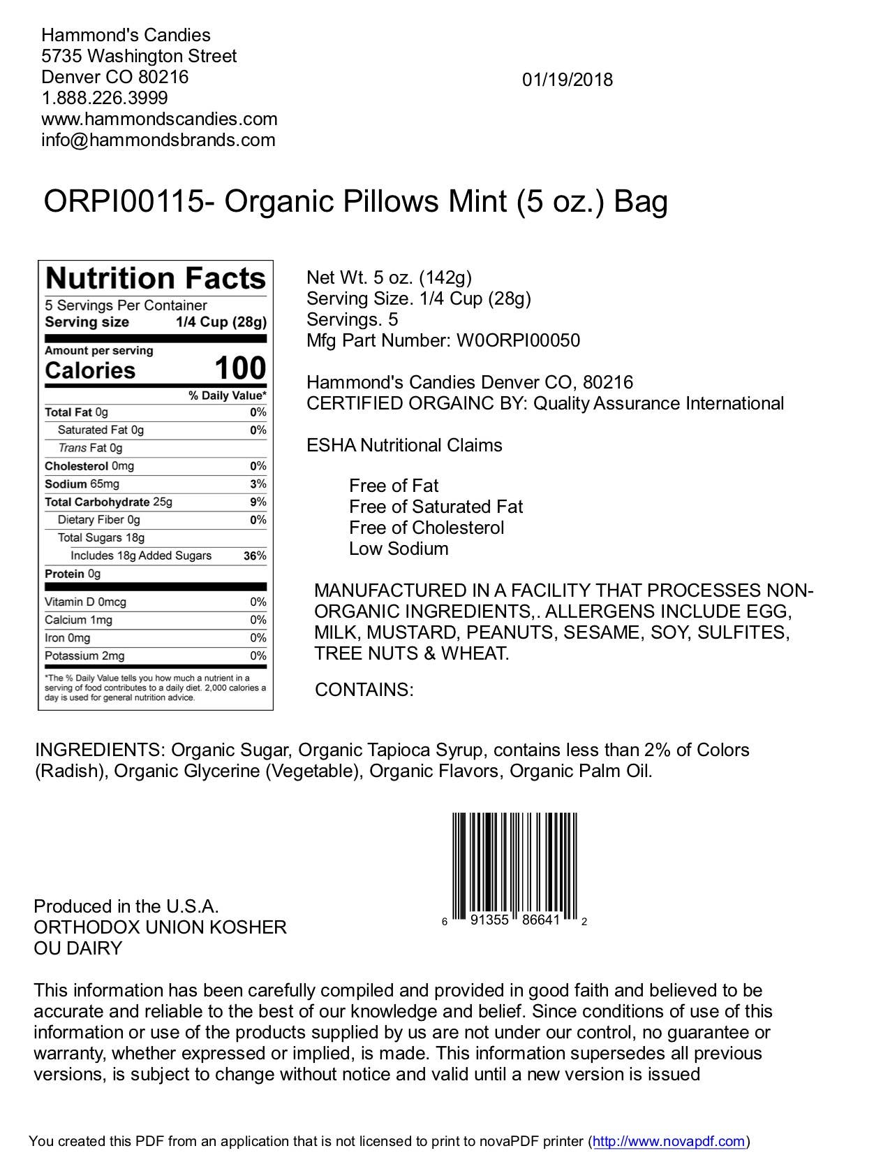 Organic Classic Candy - Pillows - Peppermint - 5 oz Gift Bag