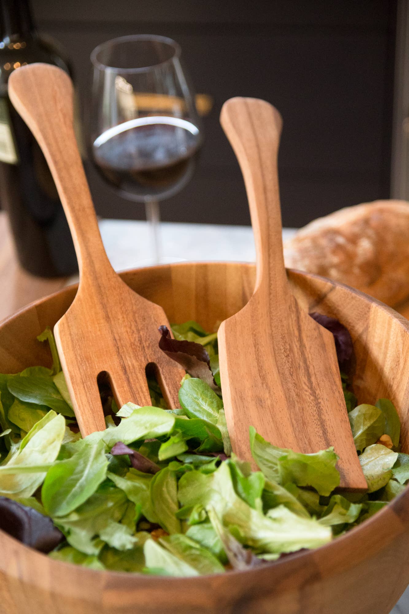 Couverts à salade extra larges en bois de fer, Acacia, 33 cm