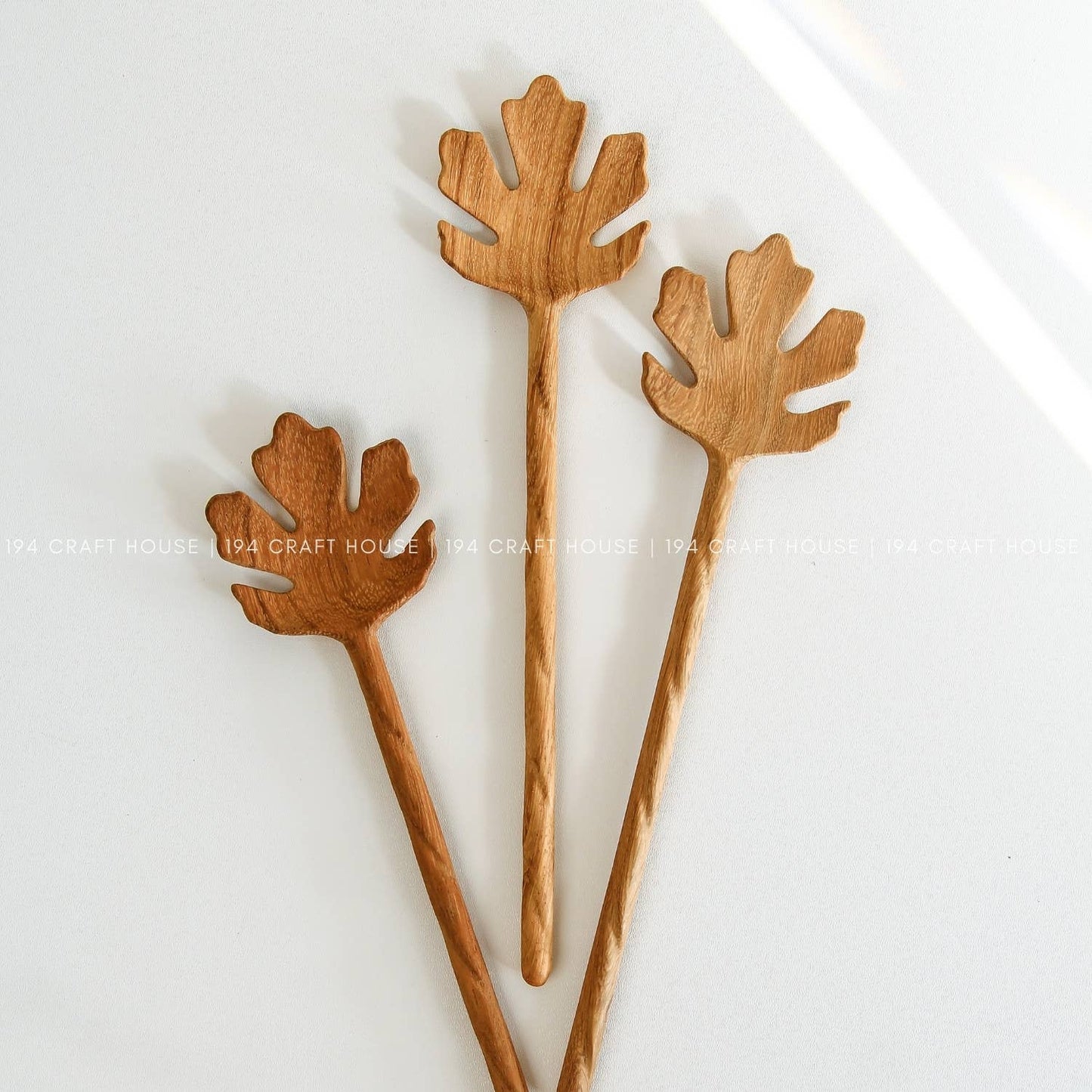 Hand Carved Leaf Shaped Wooden Spoon 10" - Serving Spoon