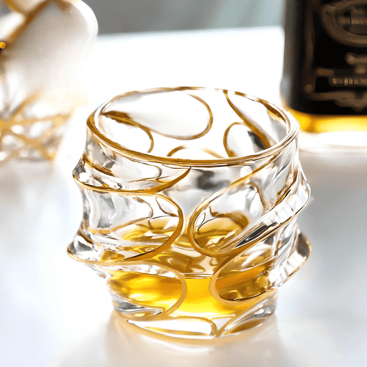 Gold Line Storm Japanese Crystal Whiskey Glass - Single