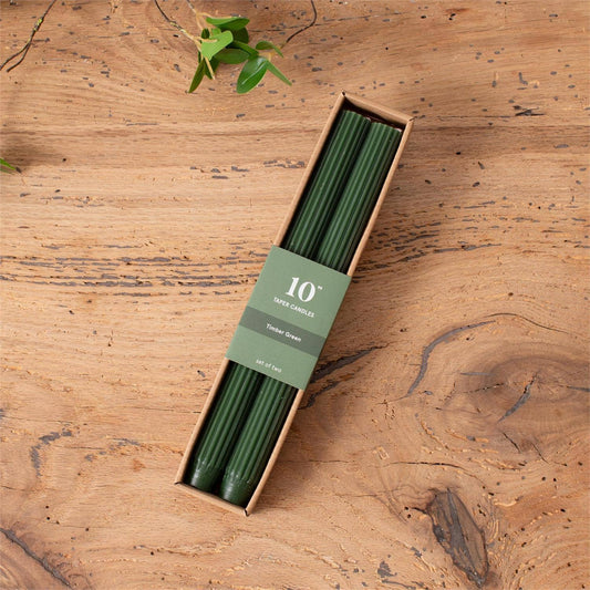10" Timber Green Ribbed Taper Candle