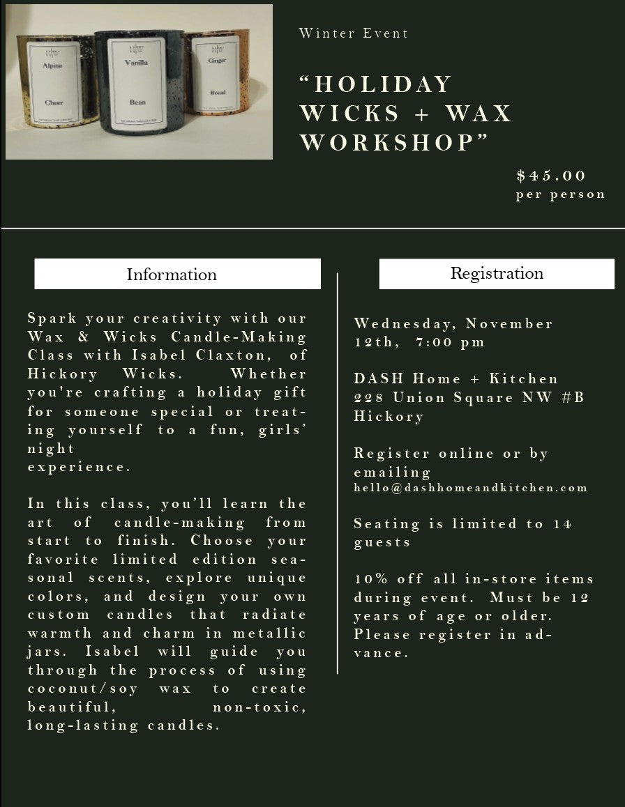 Holiday Wicks + Wax Workshop - Wednesday, November 12, 2025, 7:00 pm