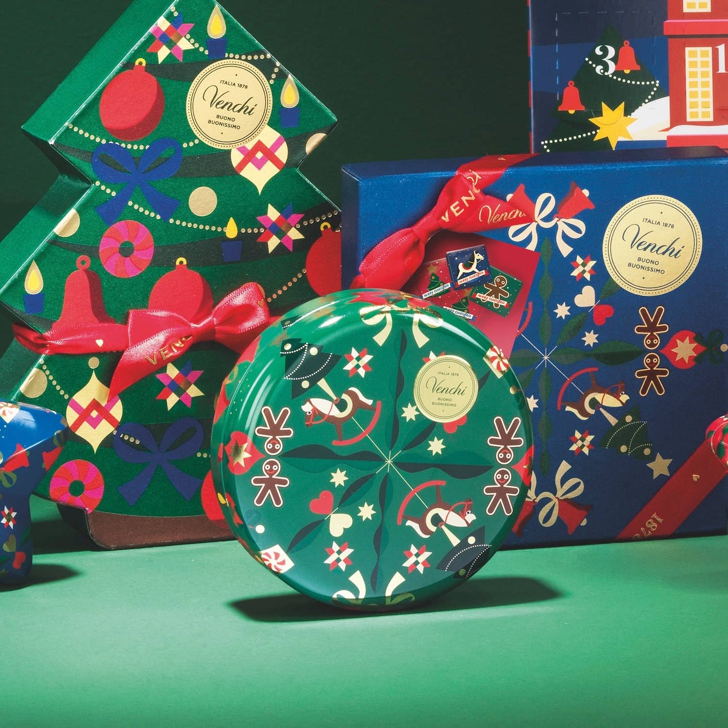 Small Round Metal Christmas Chocolate Tin - Holiday Gift Set