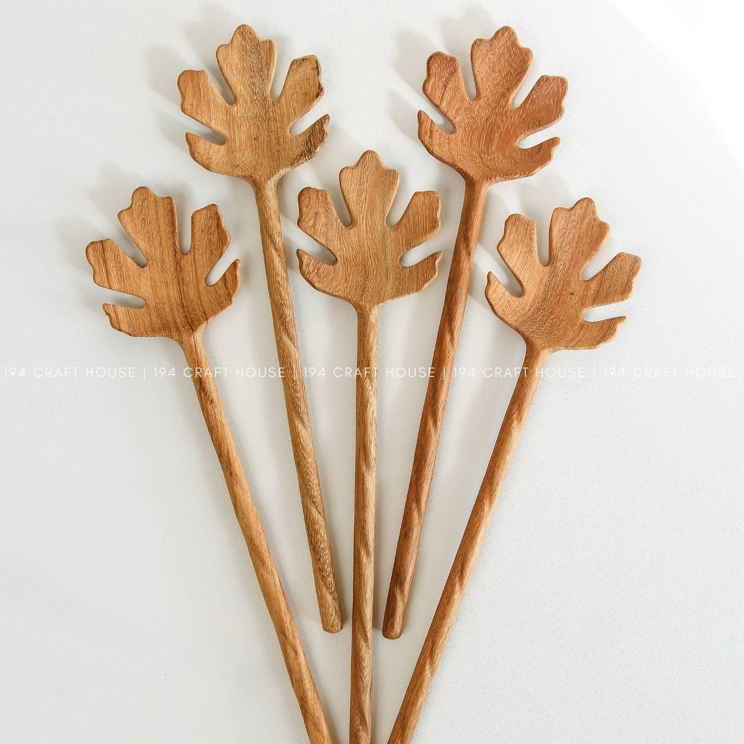 Hand Carved Leaf Shaped Wooden Spoon 10" - Serving Spoon