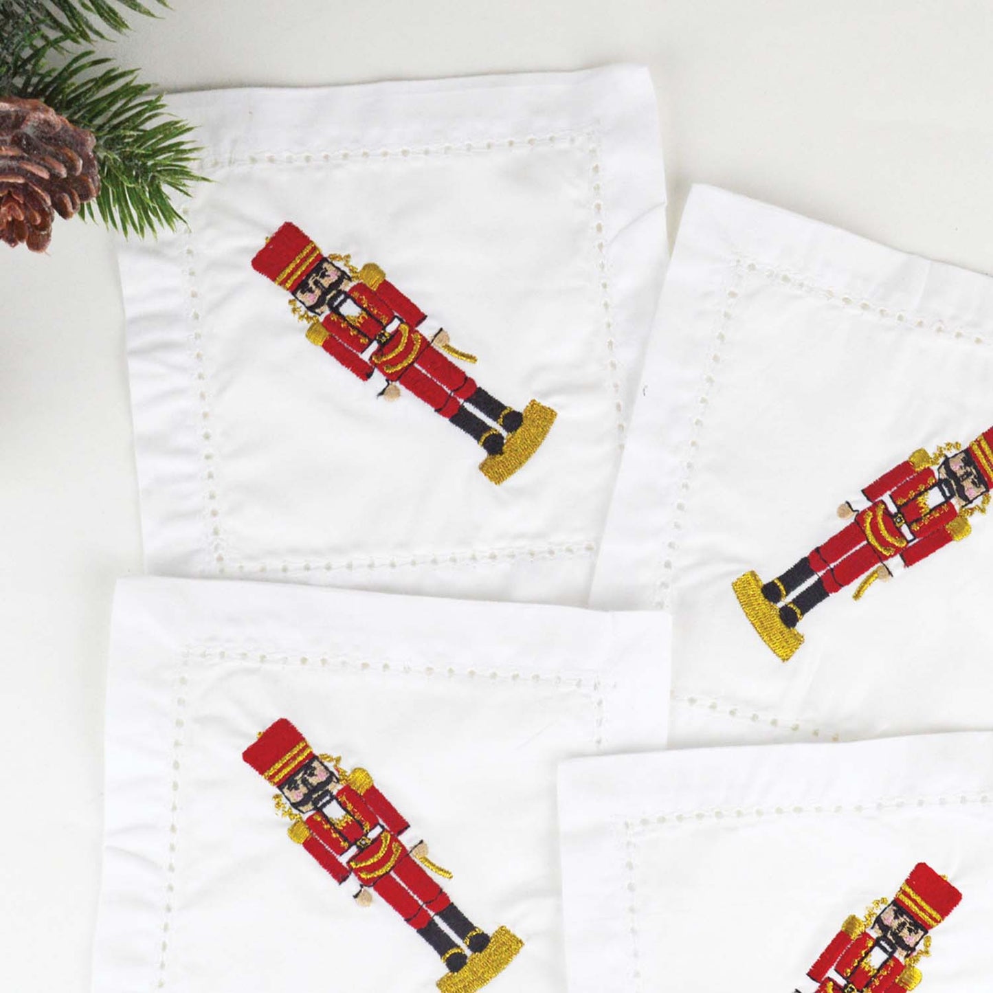 Nutcracker Embroidered Cocktail Napkins, Boxed Set of 4