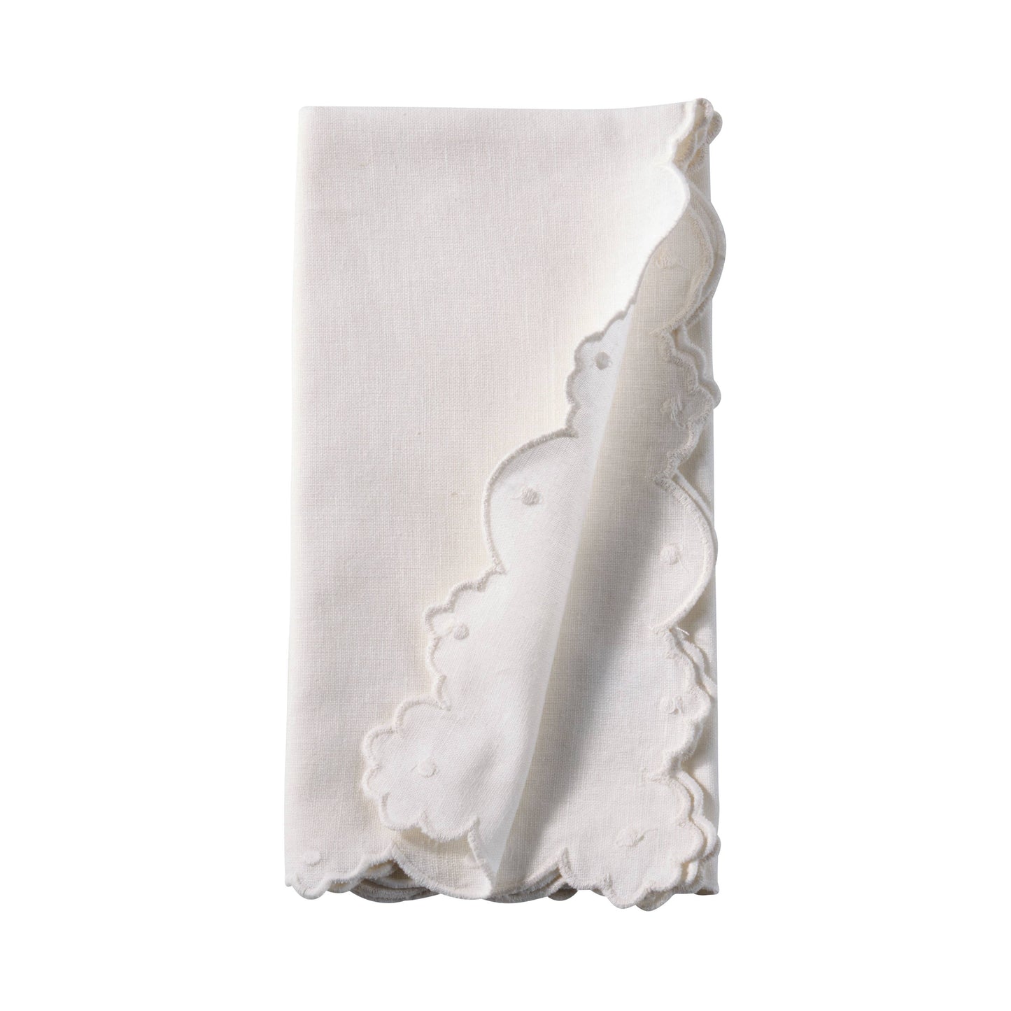 Ivory Scalloped Edge Linen Blend Napkins (Set of 4)