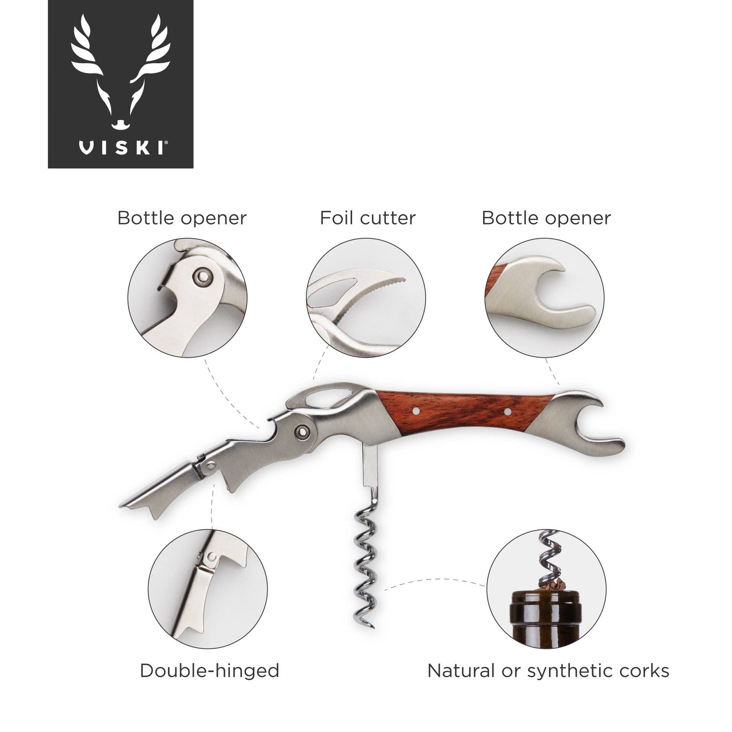 Admiral™ Rosewood Double-Hinged Corkscrew & Foil Cutter