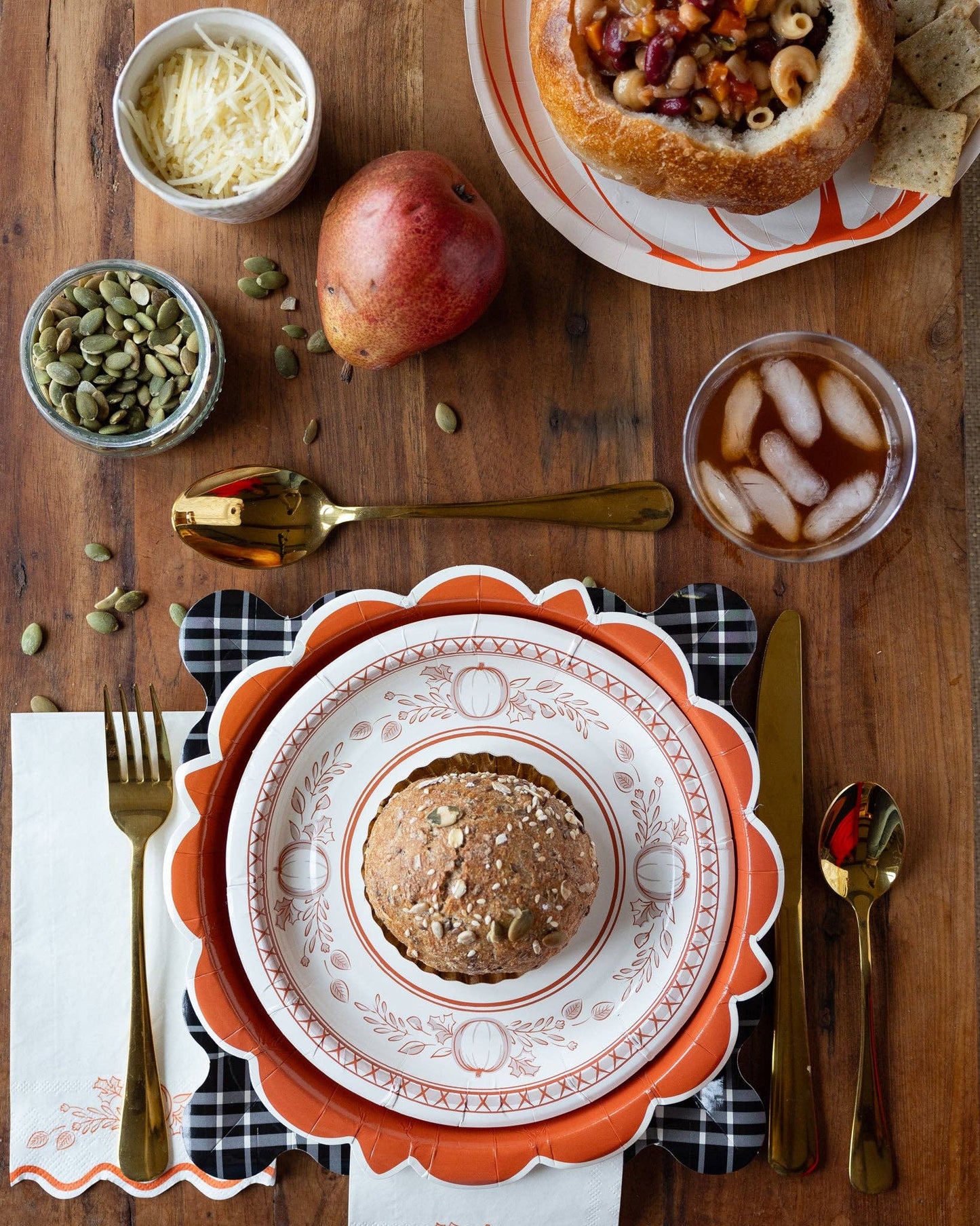 Falloween Plaid Scalloped Square Paper Plate