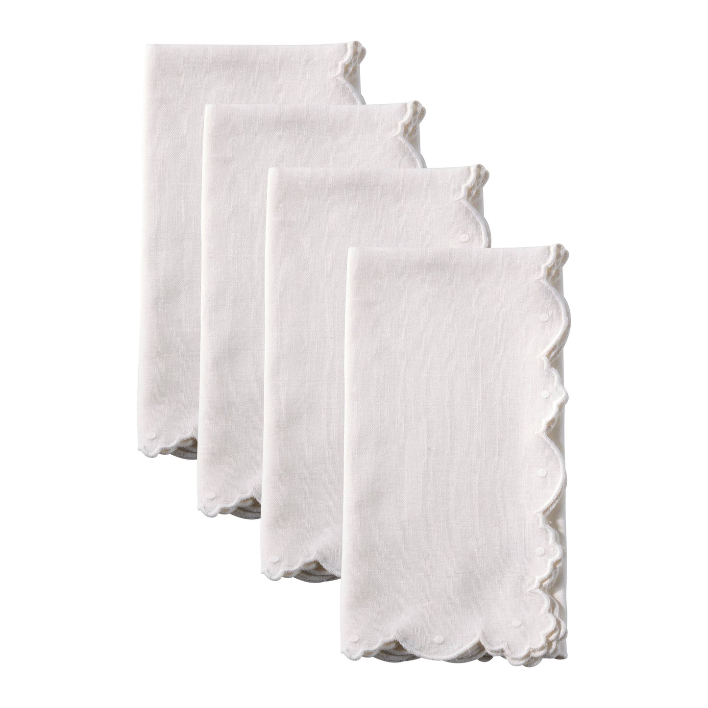 Ivory Scalloped Edge Linen Blend Napkins (Set of 4)