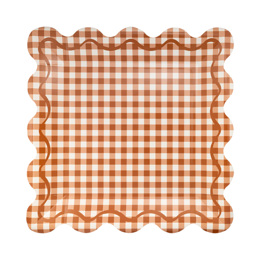 My Mind's Eye - Rust Gingham Scalloped Square Paper Plates