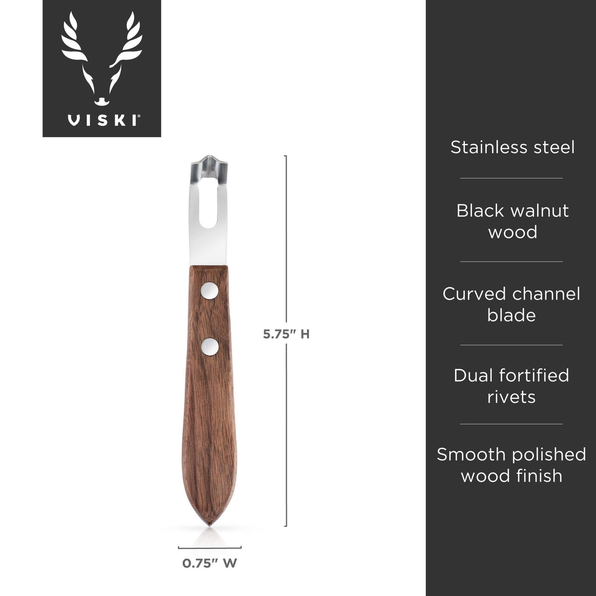 Viski Professional Channel Knife w Black Walnut Wood Handle