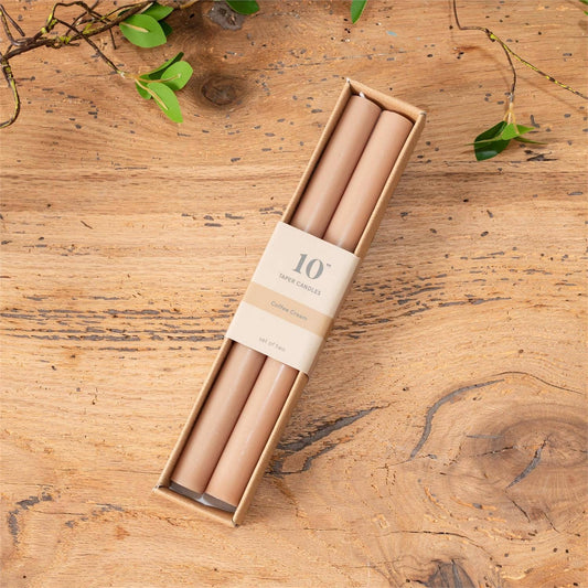 10" Coffee Cream Taper Candle - Set of 2