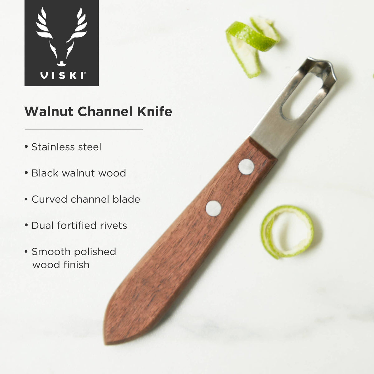 Viski Professional Channel Knife w Black Walnut Wood Handle
