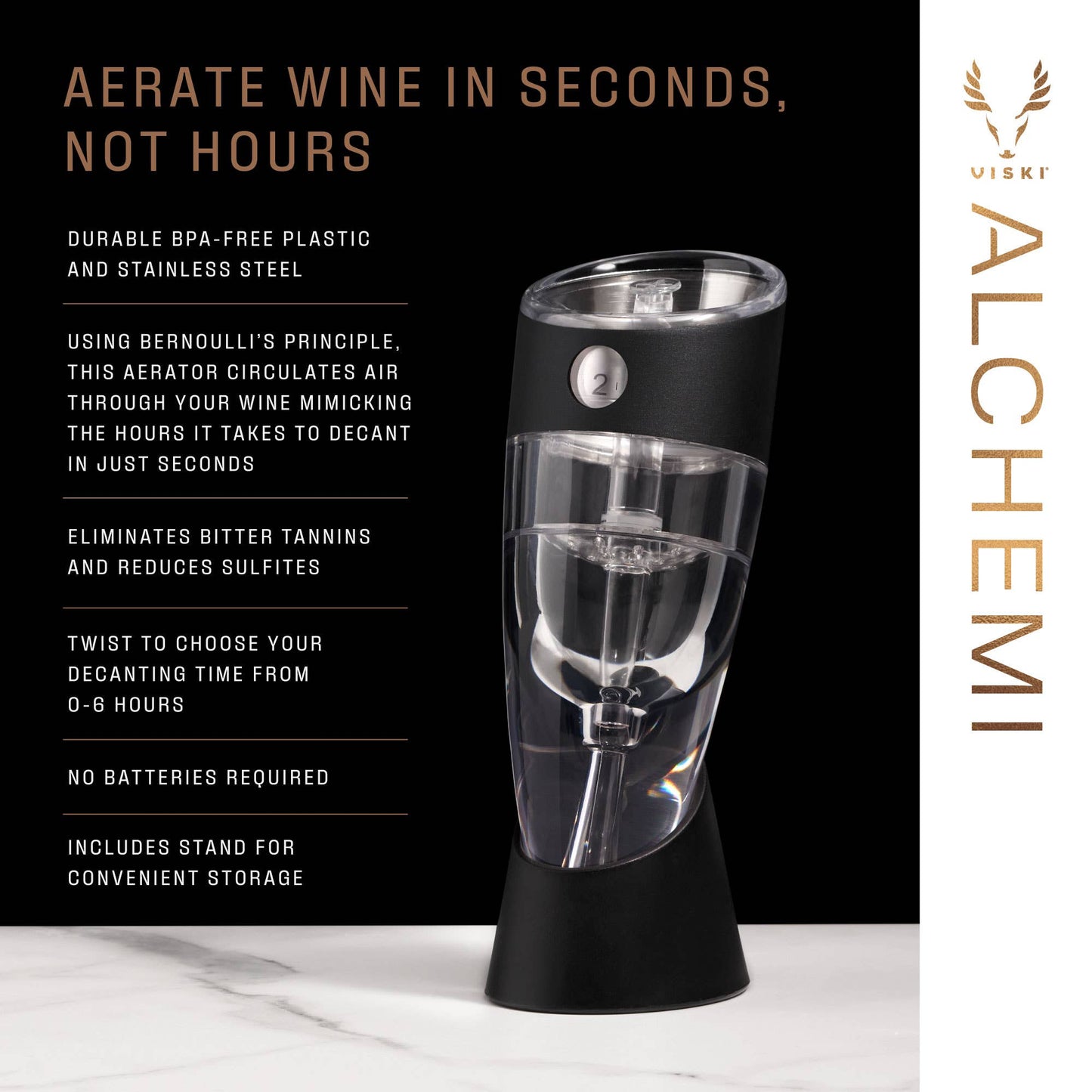Alchemi Adjustable Aerating Wine Pourer w/ Stand