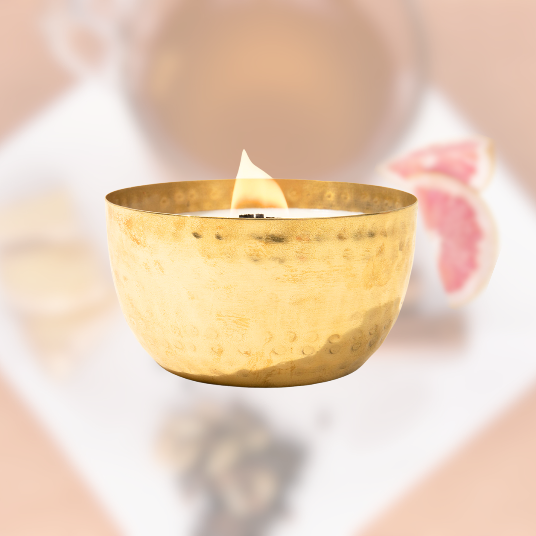 Grapefruit & Cardamom Tea-Solid Brass 14oz Pure Soy Candle