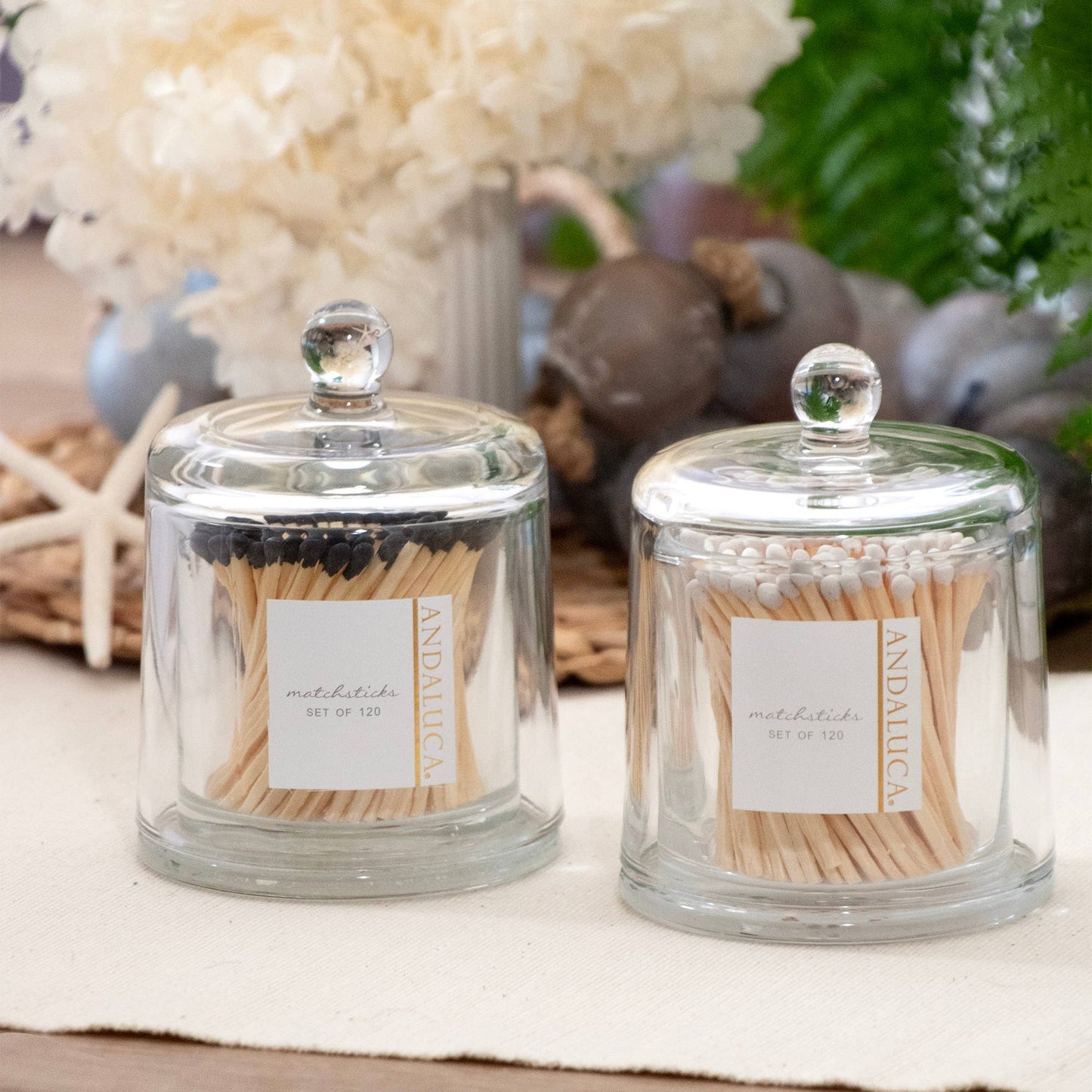 Glass Jar with Lid & 120 Wooden Black Matches