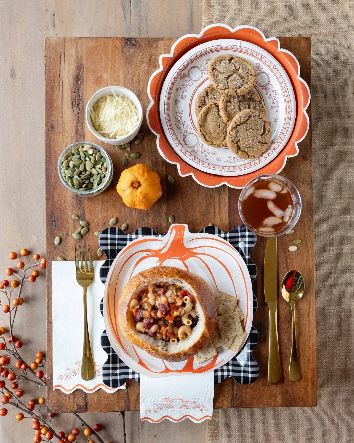 Falloween Plaid Scalloped Square Paper Plate