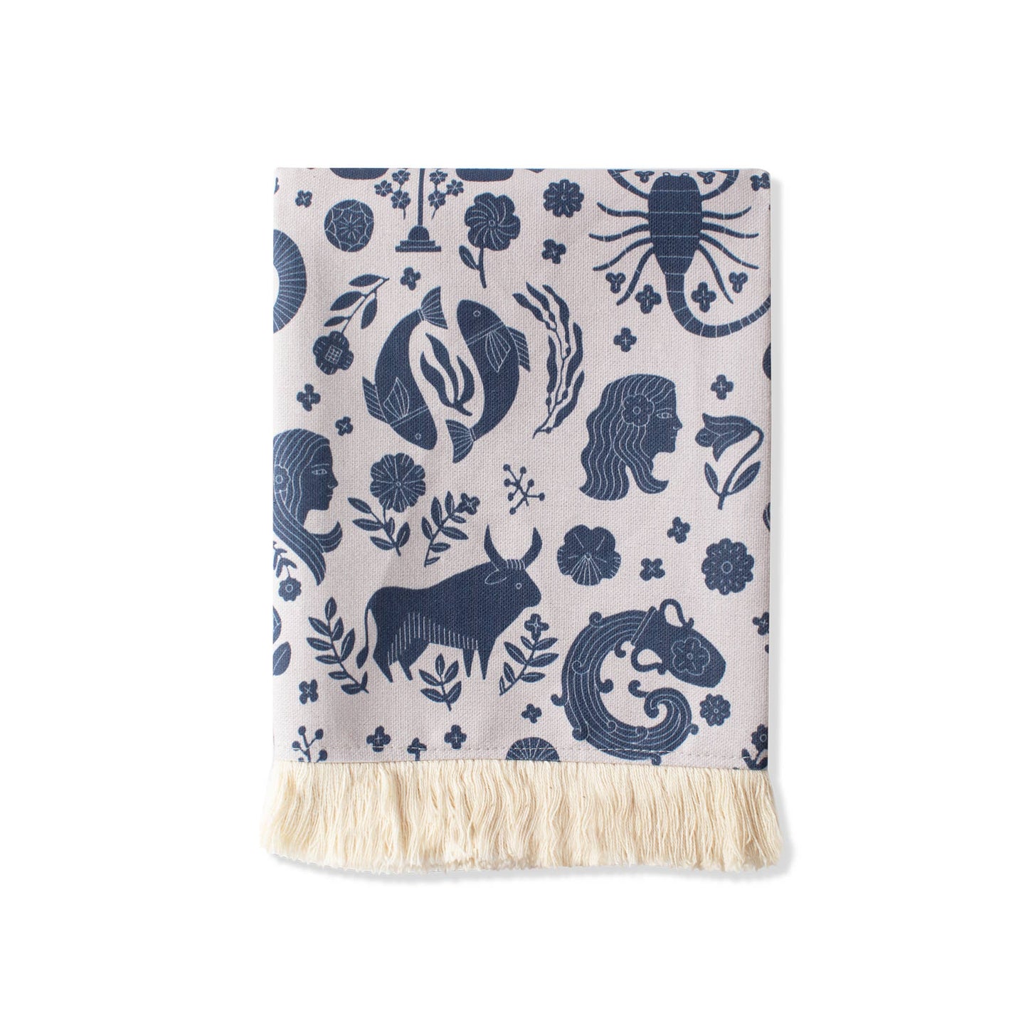 Single Cotton Tea Towel - Indigo Zodiac