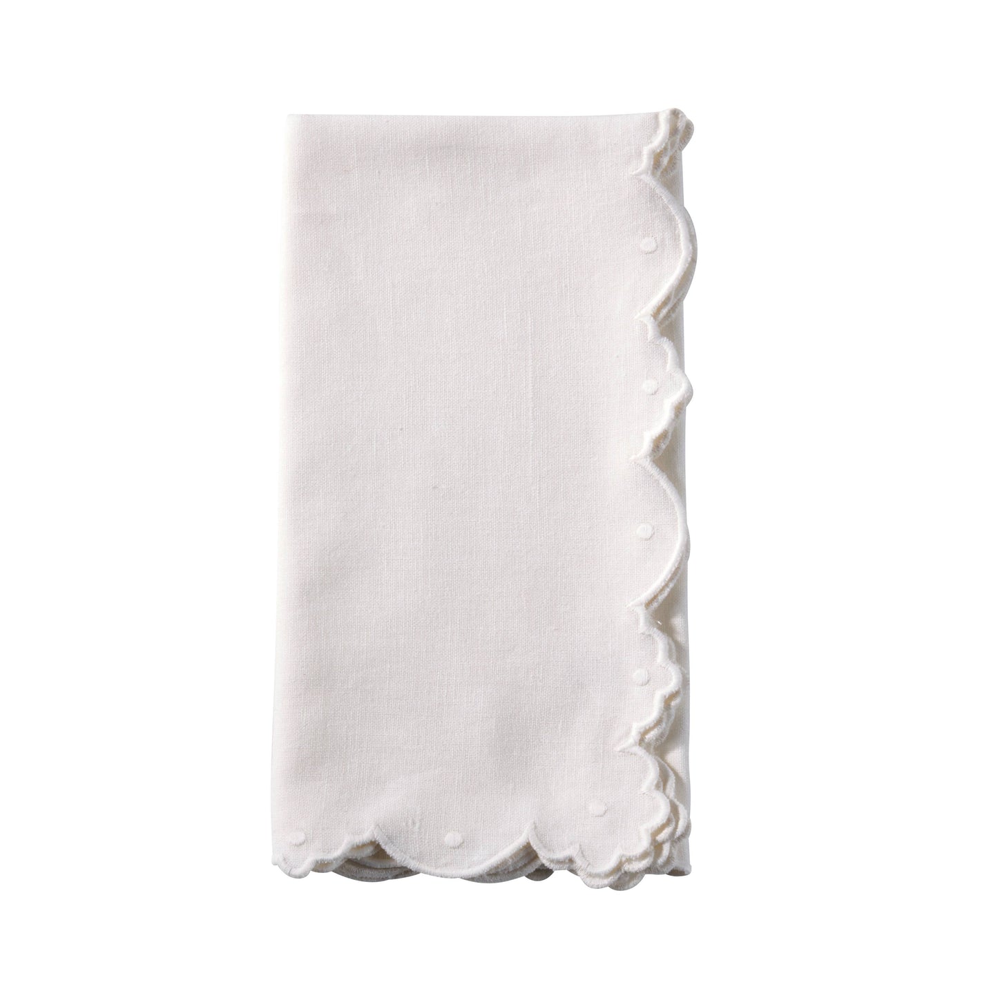 Ivory Scalloped Edge Linen Blend Napkins (Set of 4)