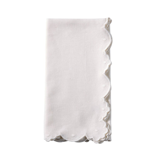 Ivory Scalloped Edge Linen Blend Napkins (Set of 4)