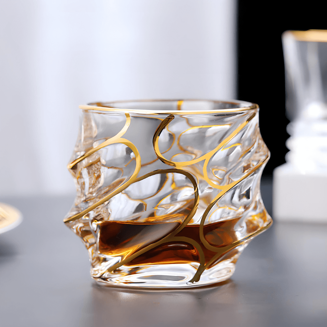 Gold Line Storm Japanese Crystal Whiskey Glass - Single