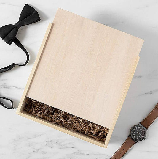 Wooden Gift Box with Filler and Ribbon