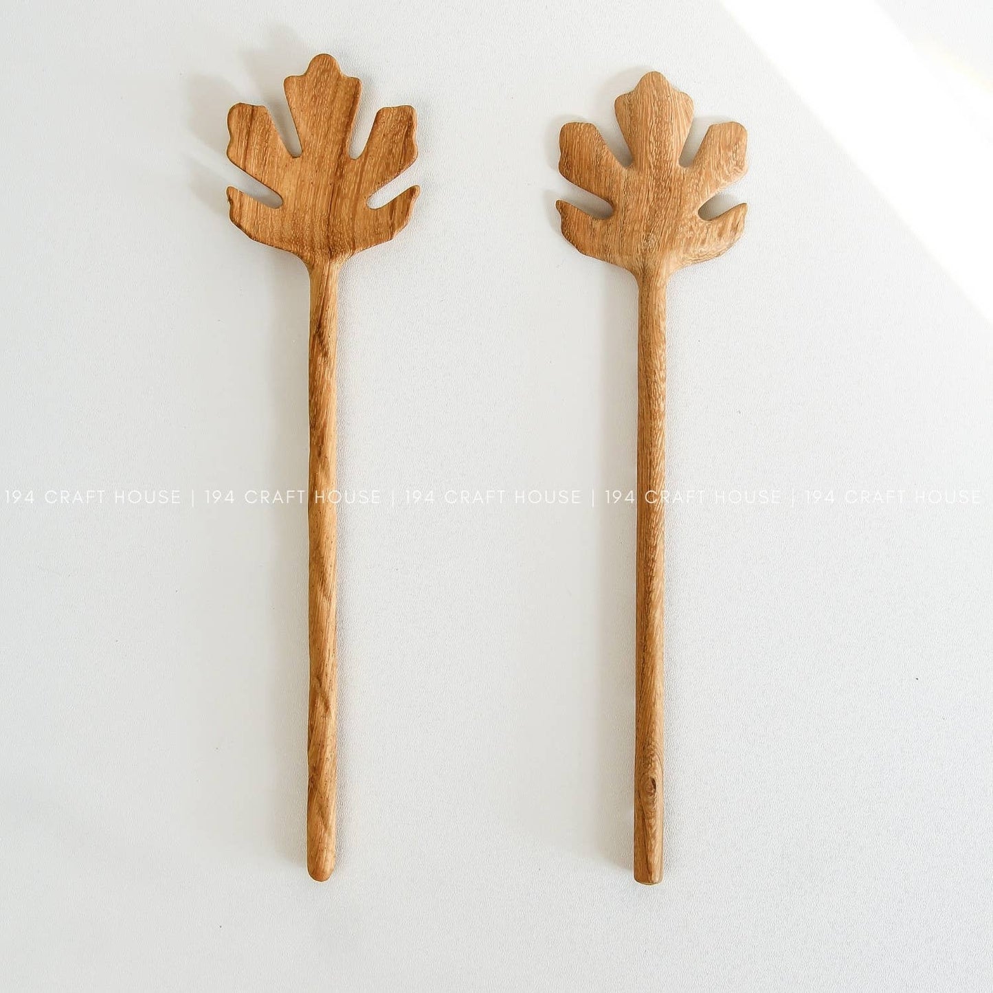 Hand Carved Leaf Shaped Wooden Spoon 10" - Serving Spoon
