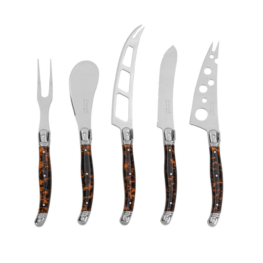 French Home - Laguiole 5-Piece Artisan Tortoise Shell Cheese Knife Set