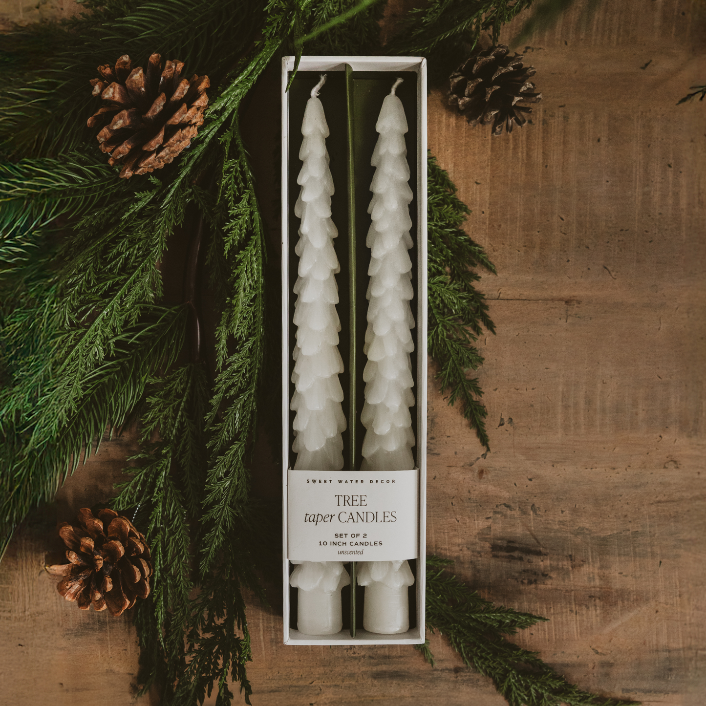 *NEW* Cream Tree Taper Candles, Set of 2 - Christmas Decor